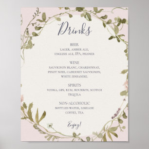 FrühlingsWildblume Blush Wedding Drinks Menu Pos Poster