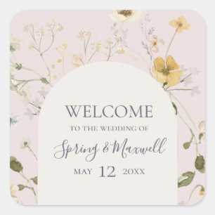 FrühlingsWildblume   Blush Wedding Welcome Quadratischer Aufkleber