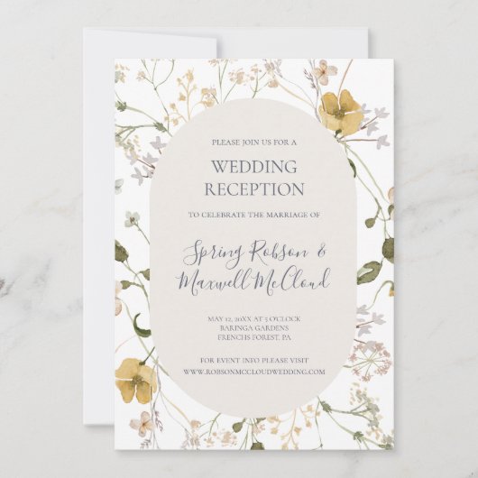 FrühlingsWildblume | Empfang von White Wedding Einladung (Vorderseite)