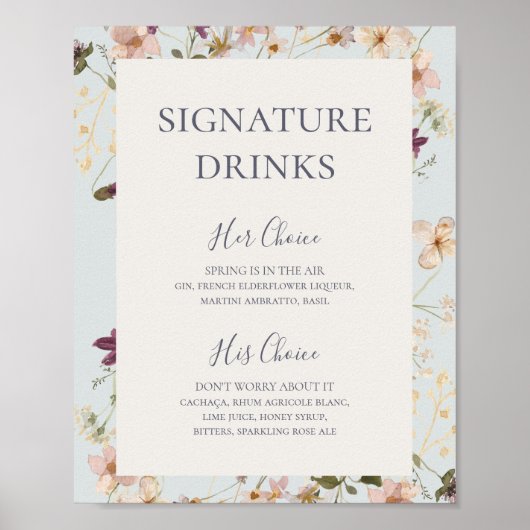 FrühlingsWildblume | Getränke mit hellblauer Signa Poster (Vorne)