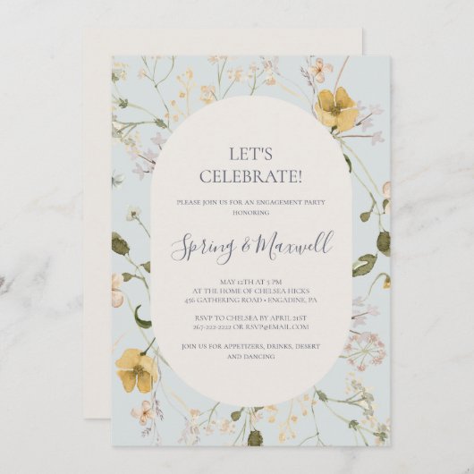 FrühlingsWildblume | Light Blue Let's Celebrate In Einladung (Vorne/Hinten)