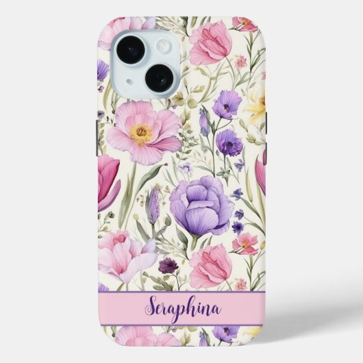 FrühlingsWildblume Pastell Rosa Lila Individuelle  Case-Mate iPhone Hülle (Rückseite)