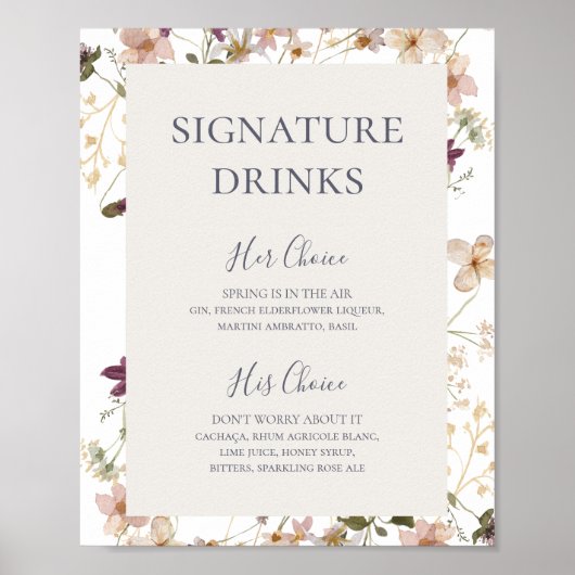 FrühlingsWildblume | Signature Drinks Zeichen Poster (Vorne)