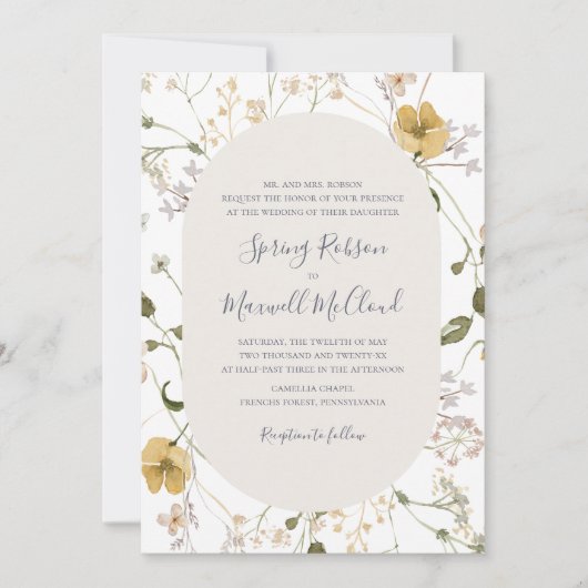 FrühlingsWildblume | Traditionelle Weiße Hochzeit Einladung (Vorderseite)