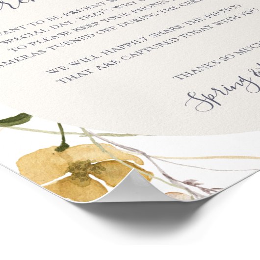 FrühlingsWildblume | White Unplugony Zeremony Sign Poster (Ecke)