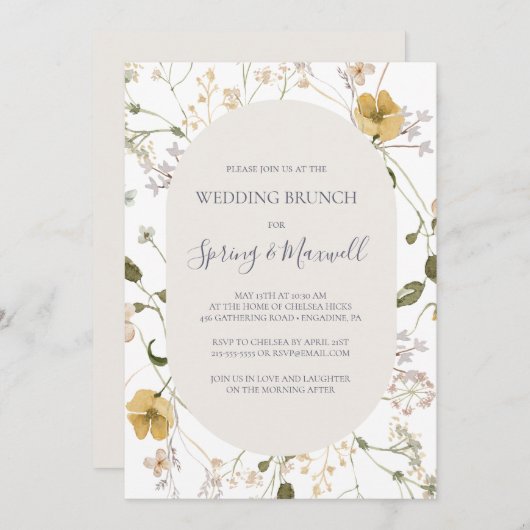 FrühlingsWildblume | White Wedding Brunch Einladung (Vorne/Hinten)
