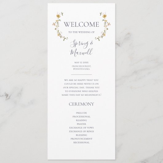 FrühlingsWildblume | White Wedding Program Programm (Vorderseite)