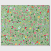 Frühlingswildblumen auf grüner Wiese Geschenkpapier (Flach)