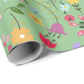 Frühlingswildblumen auf grüner Wiese Geschenkpapier (Rolleneckpunkt)