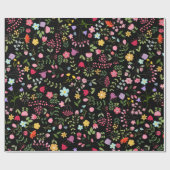 Frühlingswildblumen auf Schwarz Geschenkpapier (Flach)