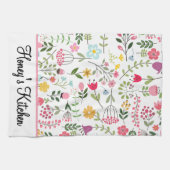 Frühlingswildblumen Blumen auf Weiß Personalisiert Geschirrtuch (Horizontal)