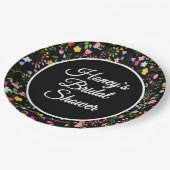 Frühlingswildblumen Brautparty Schwarze Hochzeit Pappteller (Schrägansicht)