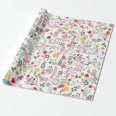 Frühlingswildblumen in Weiß Geschenkpapier (Ungerollt)