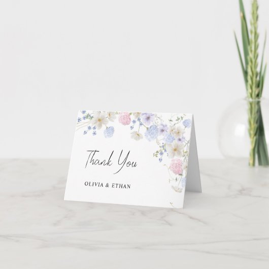 Frühlingswildblumen Lila Rosa Hochzeit Dankeskarte (Vorderseite)