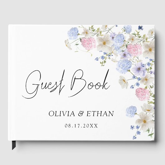 Frühlingswildblumen Lila Rosa Hochzeit Gästebuch (Vorderseite)