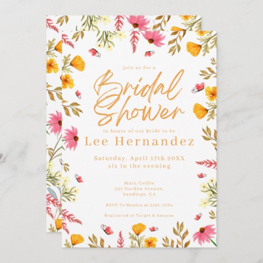 FrühlingsWildblumen Modernes Brautparty Einladung (Vorne/Hinten)