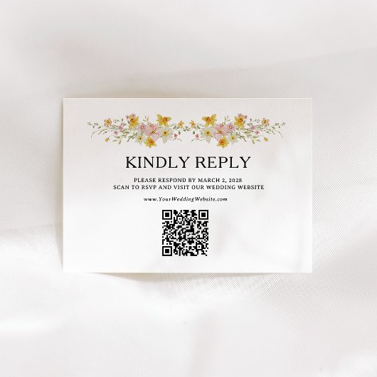 Frühlingswildblumen | Wasserfarbe QR-Code RSVP Karte