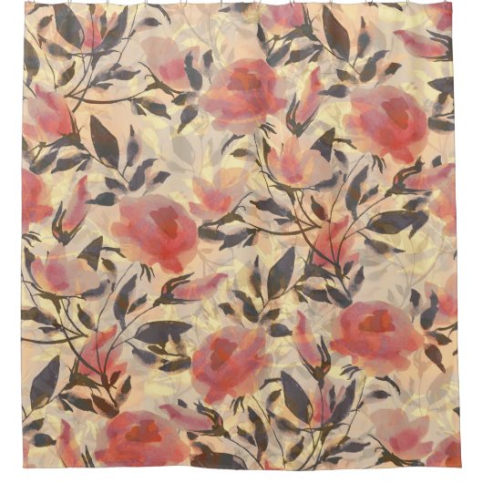 Frühlingswilde Rose: Aquarellmuster. Duschvorhang (Vorderseite)