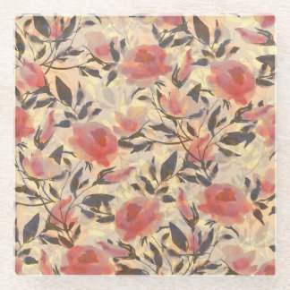 Frühlingswilde Rose: Aquarellmuster. Glasuntersetzer