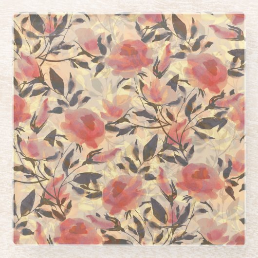 Frühlingswilde Rose: Aquarellmuster. Glasuntersetzer (Vorderseite)