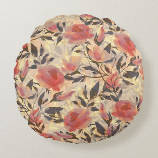 Frühlingswilde Rose: Aquarellmuster. Rundes Kissen