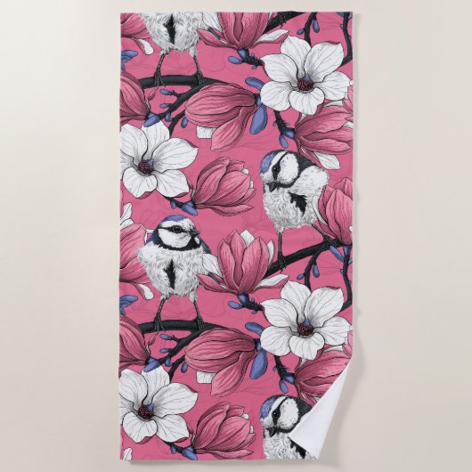 Frühlingszeit in Rosa Strandtuch (Vorderseite)