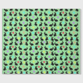 Frühlingszeit schwarz sitzende Kaninchen farbenfro Geschenkpapier (Flach)