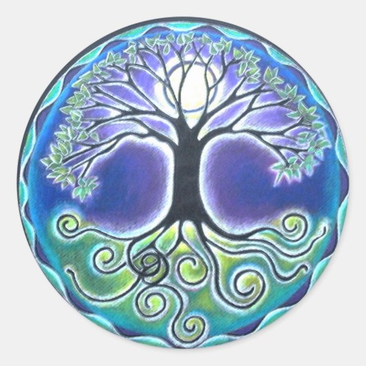 Frühlingszeit Vollmond-Baum des Runder Aufkleber (Vorderseite)