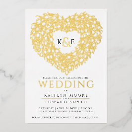 Frühlingtulips zeichnend Herz Hochzeit Gold schwar Folieneinladung