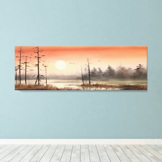 Frühmorgens Wasserfarbennebel Himmel Landschaft Leinwanddruck (Insitu (Holzboden))