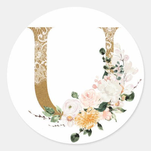 Frühsommer Hochzeit MONOGRAM U Runder Aufkleber (Vorderseite)