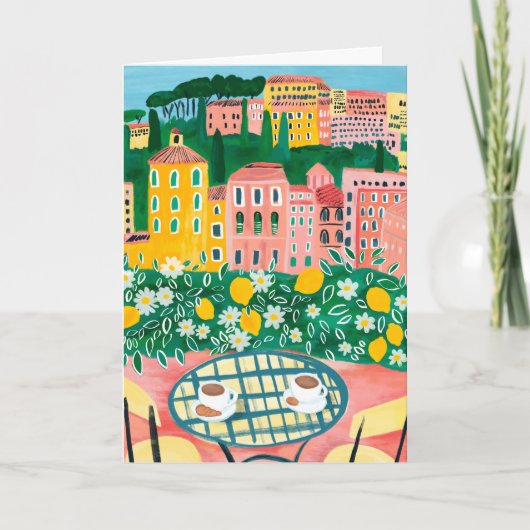 Frühstück auf der Terrasse Malerei Whimsical City Karte (Vorderseite)