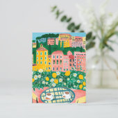 Frühstück auf der Terrasse Malerei Whimsical City Postkarte (Stehend Vorderseite)