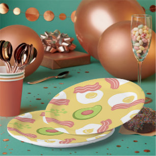Frühstück Bliss: HandGezeichnet Avocado, Bacon & E Pappteller