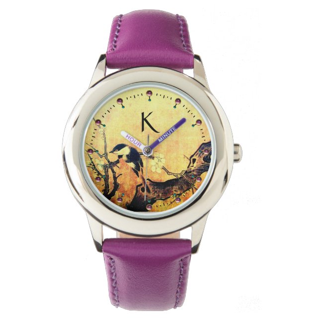 FRÜHSTÜCK, BLUME BAUM Gelbbraun-Monogramm Armbanduhr (Vorderseite)