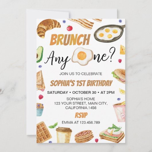 Frühstück Brunch AnyOne 1. Geburtstag Einladung (Vorderseite)