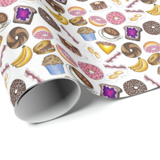 Frühstück Brunch Food Bagel Donut Toast Eggs Bacon Geschenkpapier (Rolleneckpunkt)