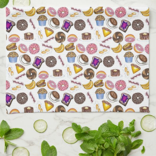 Frühstück Brunch Food Bagel Donut Toast Eggs Bacon Geschirrtuch (Gefaltet)