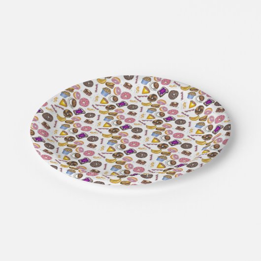 Frühstück Brunch Food Bagel Donut Toast Eggs Bacon Pappteller (Schrägansicht)