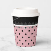 Frühstück & Brunch Pink & Black Polka Damask Pappbecher (Rückseite)