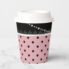 Frühstück & Brunch Pink & Black Polka Damask Pappbecher