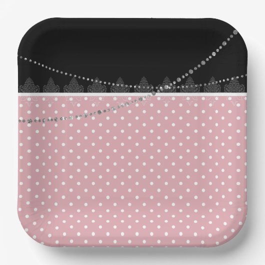 Frühstück & Brunch Pink & Schwarz-weiße Polka Punk Pappteller (Vorderseite)