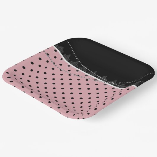 Frühstück & Brunch Pink und schwarze Polka Punkte Pappteller (Gewinkelt)