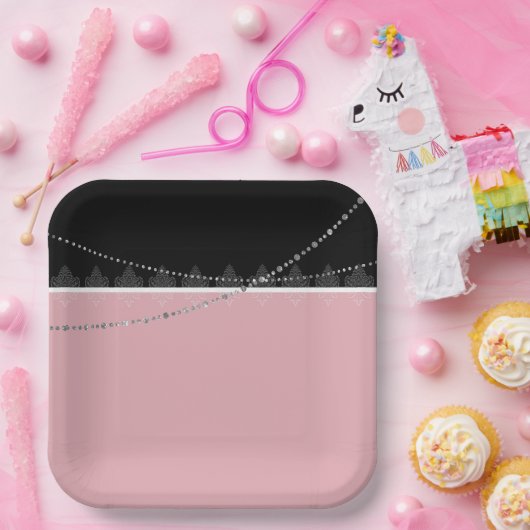 Frühstück & Brunch Rosa und schwarz Pappteller (Party)