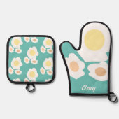 Frühstück Eier Koch Küche Ofenhandschuh & Topflappen-Set (Vorderseite)