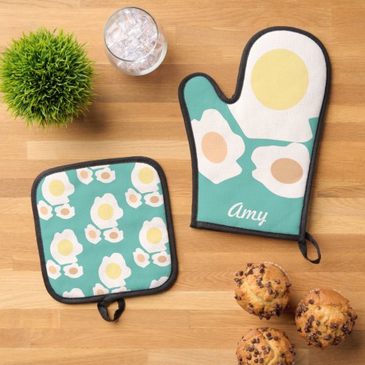 Frühstück Eier Koch Küche Ofenhandschuh & Topflappen-Set (Oben Unten)