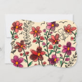 FRÜHSTÜCK EINZIGARTIGE ROTE DOODLE BLUME GEBURTSTA EINLADUNG (Rückseite)