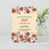 FRÜHSTÜCK EINZIGARTIGE ROTE DOODLE BLUME GEBURTSTA EINLADUNG (Stehend Vorderseite)