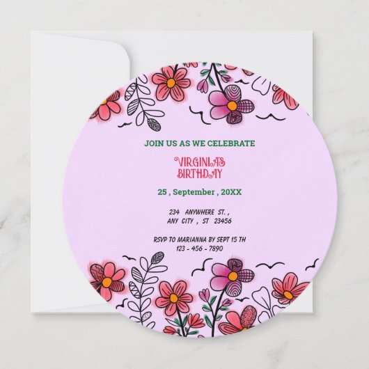 FRÜHSTÜCK EINZIGARTIGE ROTE DOODLE BLUME GEBURTSTA EINLADUNG (Vorderseite)