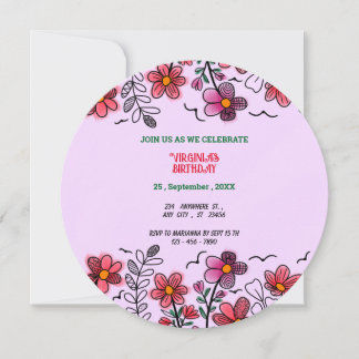 FRÜHSTÜCK EINZIGARTIGE ROTE DOODLE BLUME GEBURTSTA EINLADUNG